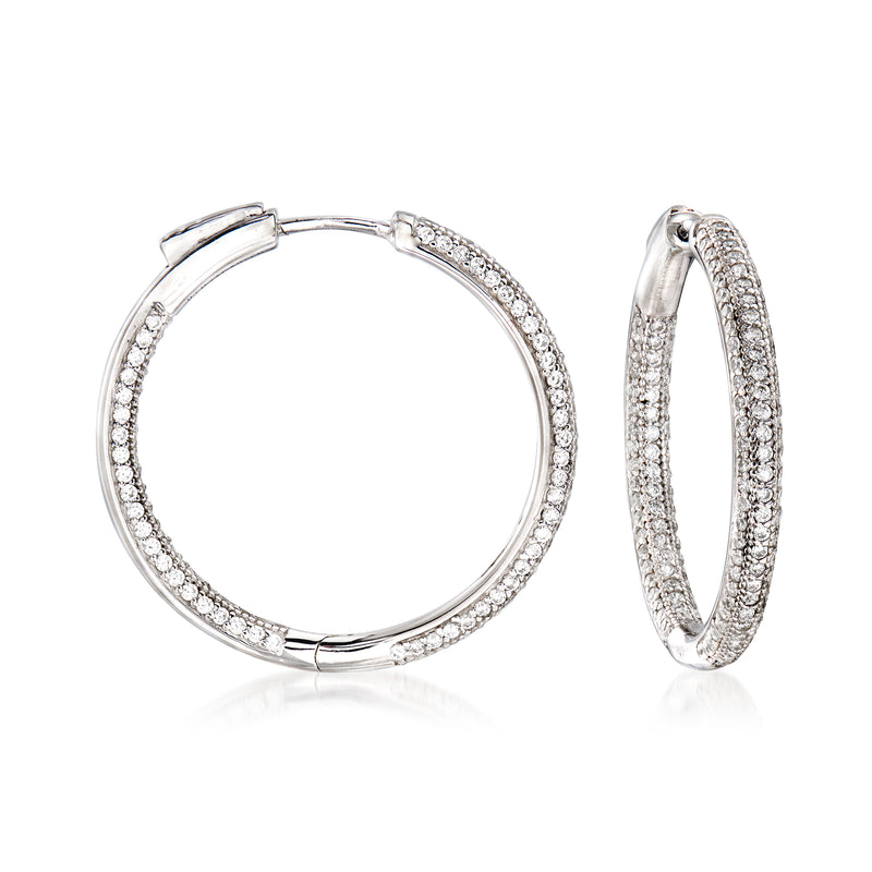 Sterling silver inside-out pave CZ hoop earrings with sparkle all around