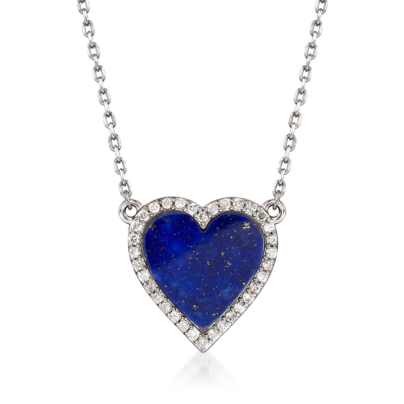 Sterling silver heart necklace with blue lapis and diamond-like stones