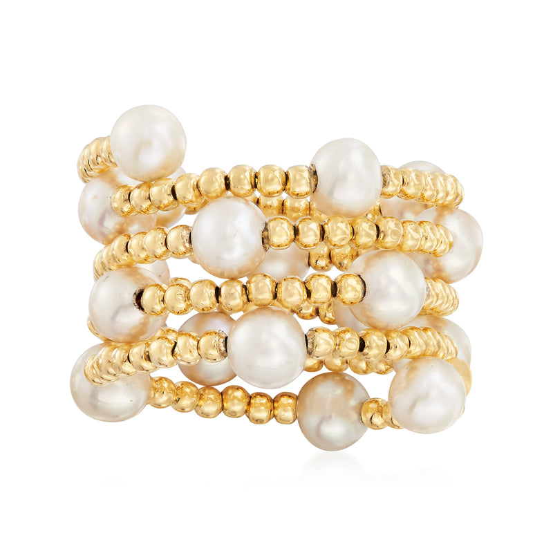 14kt yellow gold beaded wrap ring with 4-5mm cultured pearls, adjustable fit