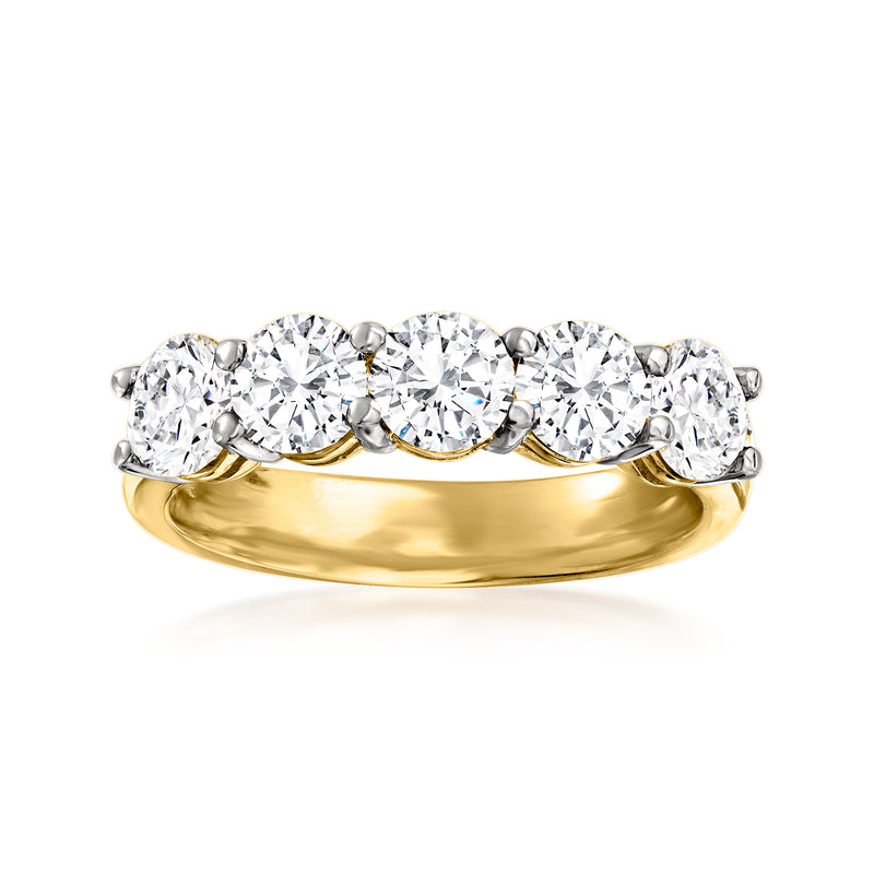 Five-stone diamond ring in 14kt yellow gold with five round bezel-set stones