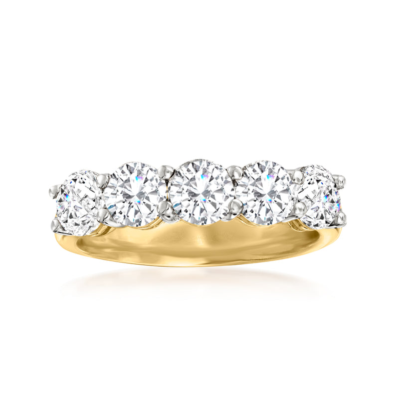 Five-stone diamond ring in 14kt yellow gold with five round stones across the band