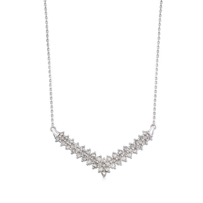 Sterling silver chevron necklace with clustered diamond pendant