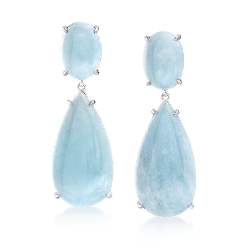 Sterling silver aquamarine drop earrings with two teardrop light-blue stones