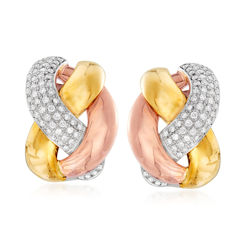 Diamond braided earrings in 14kt tri-colored gold