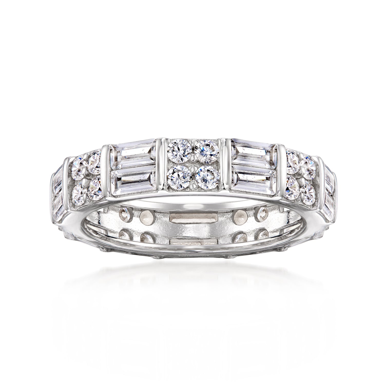 2.80 ct. t.w. Baguette and Round CZ Eternity Band in Sterling Silver
