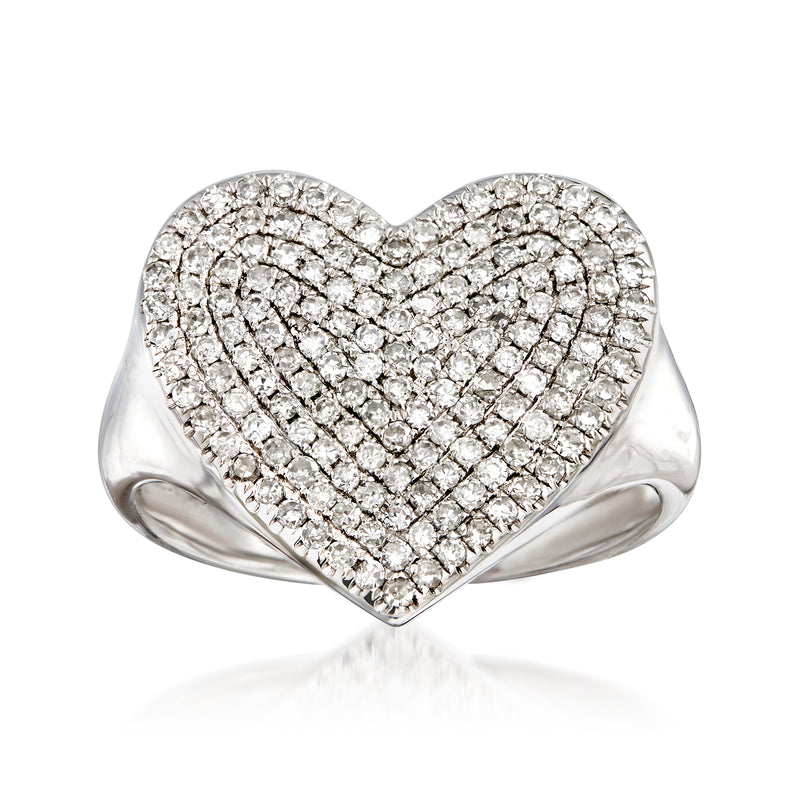 14kt white gold heart-shaped pave diamond pinky ring