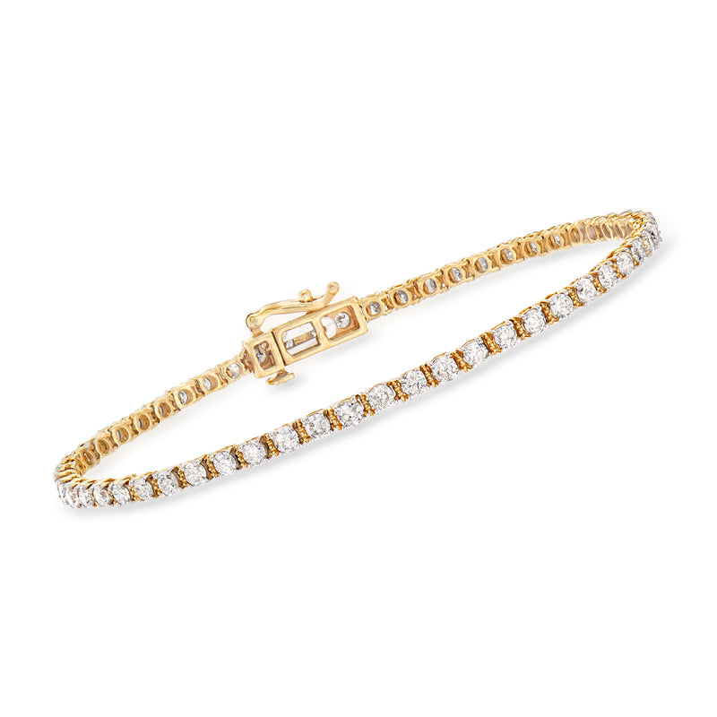 14kt yellow gold diamond tennis bracelet with round diamond rows and clasp