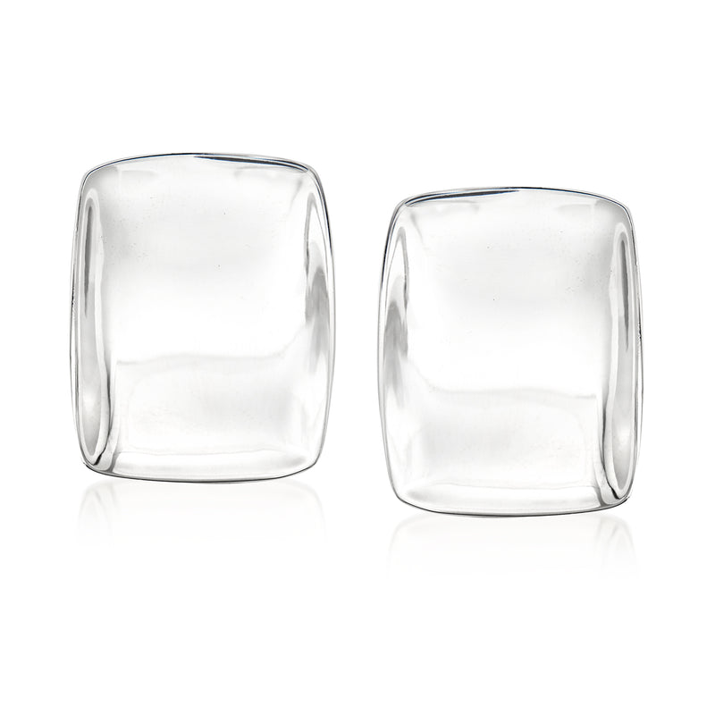 Sterling silver clip-on earrings with large square polished frames