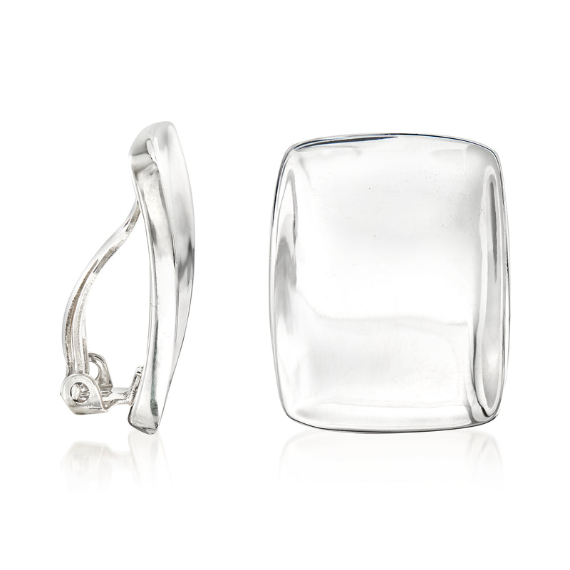 Large square sterling silver clip-on earring with hinge and small stone detail