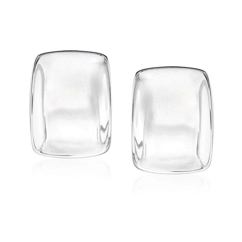 Sterling silver clip-on earrings, small square bezel with rounded edges