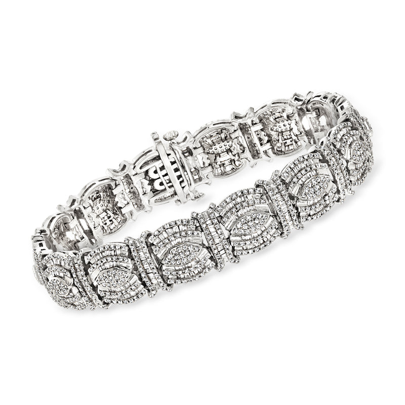 Sterling silver diamond bracelet with round and baguette stones