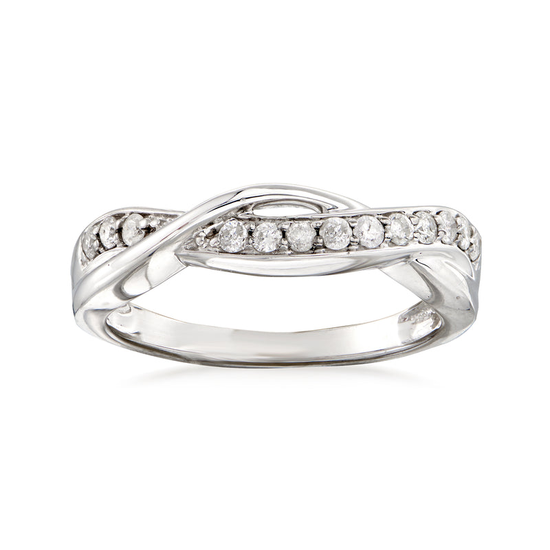 Sterling silver diamond twist ring with pavé-set stones
