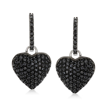 2.10 ct. t.w. Pave Black Spinel Removable Heart Drop Earrings in Sterling Silver