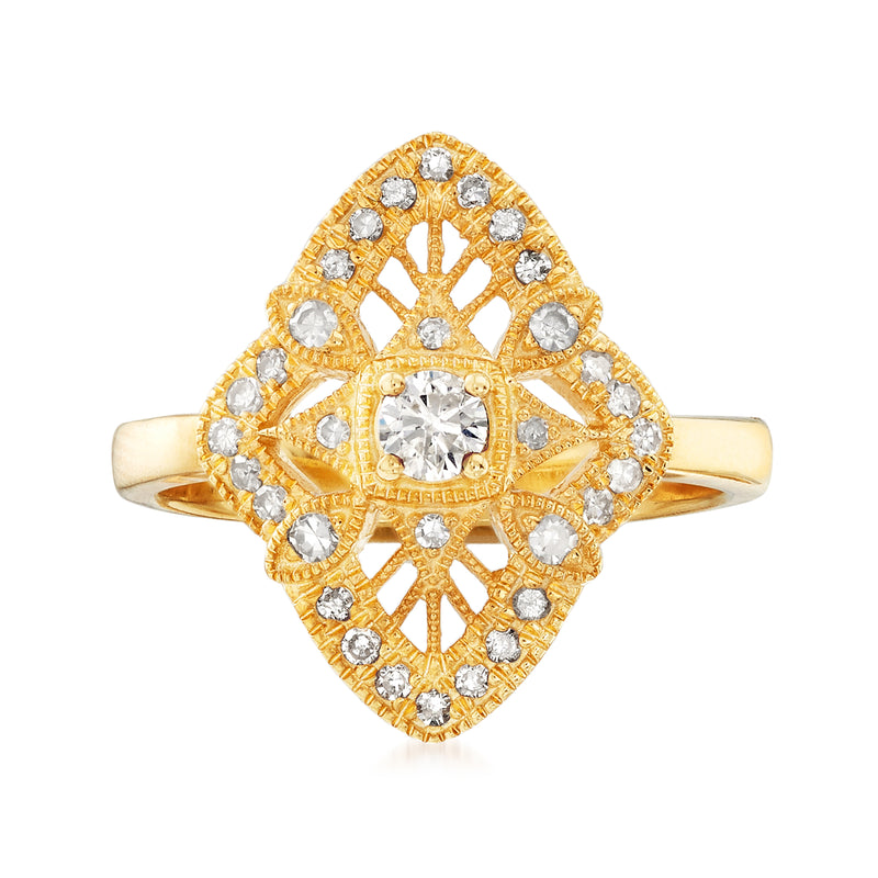 18kt gold over sterling openwork ring with square lattice and round diamond accents