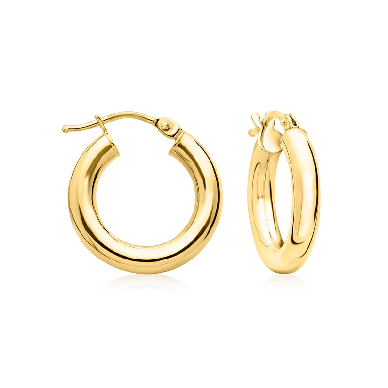 18kt yellow gold hoop earrings, hinged with small clasp, polished finish