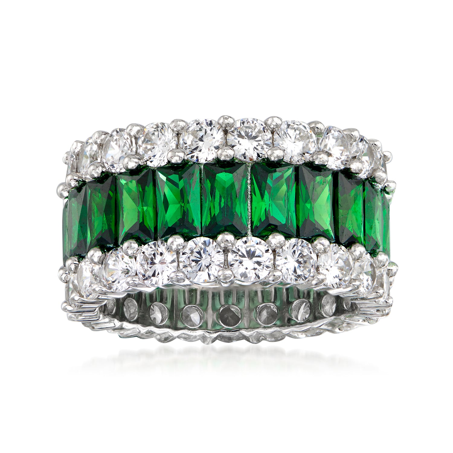 6.50 ct. t.w. Simulated Emerald and 4.40 ct. t.w. CZ Eternity Band in Sterling Silver