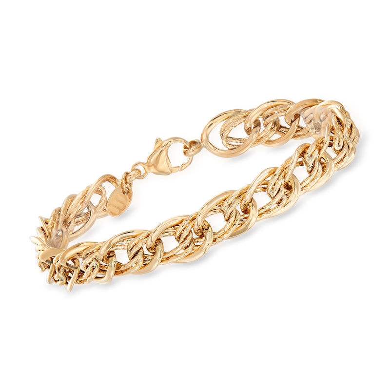 14kt yellow gold oval-link bracelet with interwoven chain links