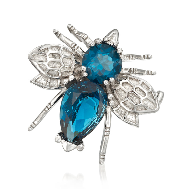 Sterling silver insect pin with London Blue Topaz, blue faceted stones