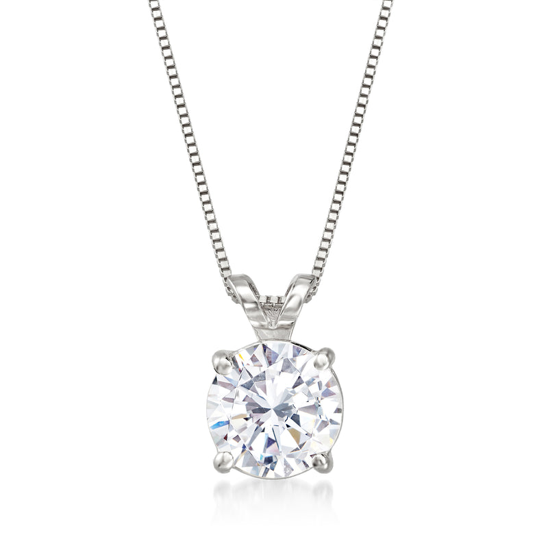 14kt white gold diamond solitaire necklace with round center stone on a chain