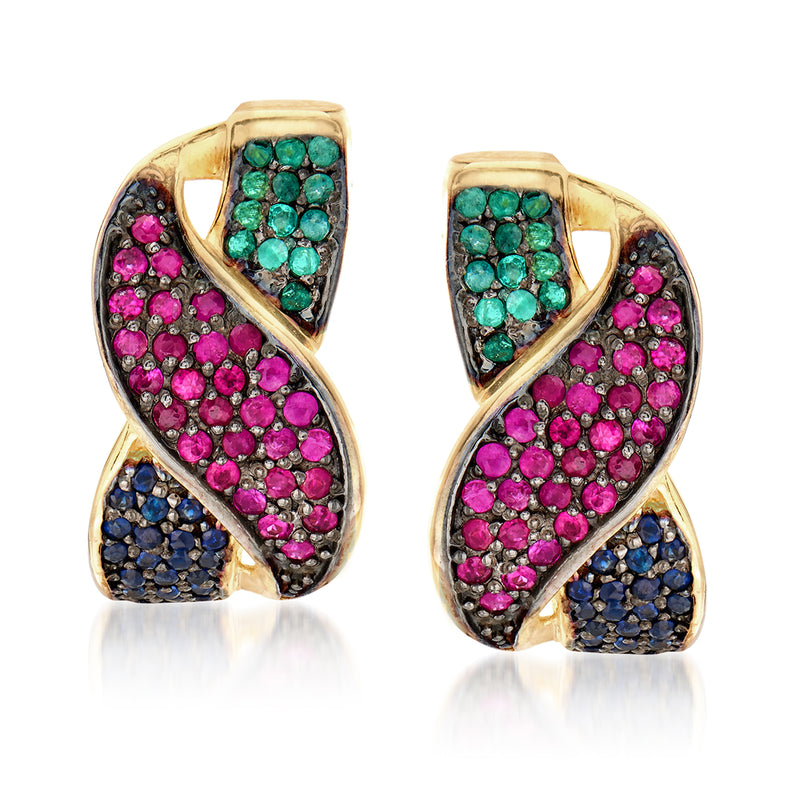 Multi-gemstone drop earrings in 18kt gold over sterling with pink, teal, and blue stones
