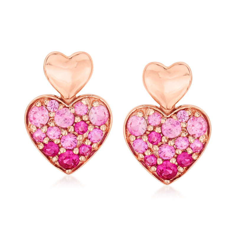 Pink sapphire heart post earrings in 14kt rose gold