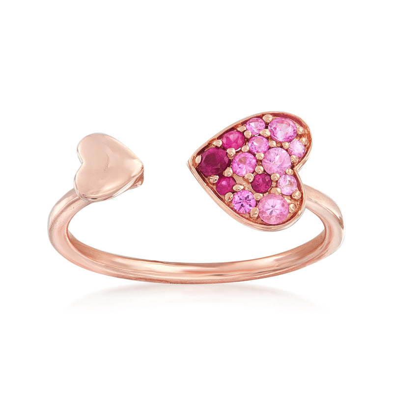 Open heart ring in 14kt rose gold with pink sapphire heart cluster