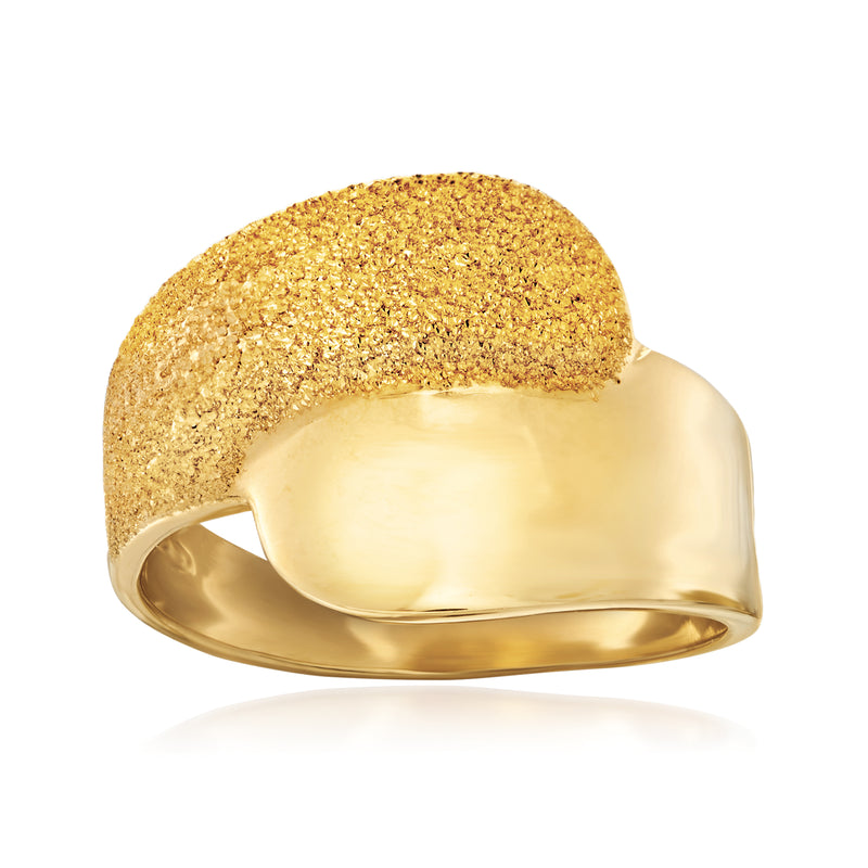 Gold over sterling ring with glitter-textured dome top and smooth rounded band