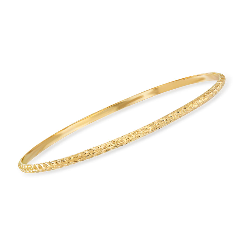 14kt yellow gold diamond-cut bangle bracelet with textured center band