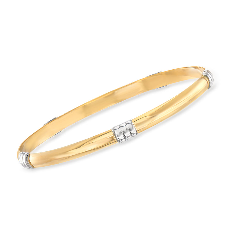 Two-tone 14kt gold bangle bracelet with silver-tone clasp detail