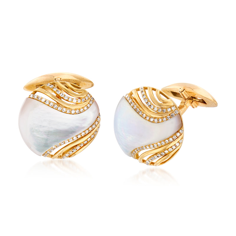 14kt yellow gold diamond and mother-of-pearl cuff links, pair