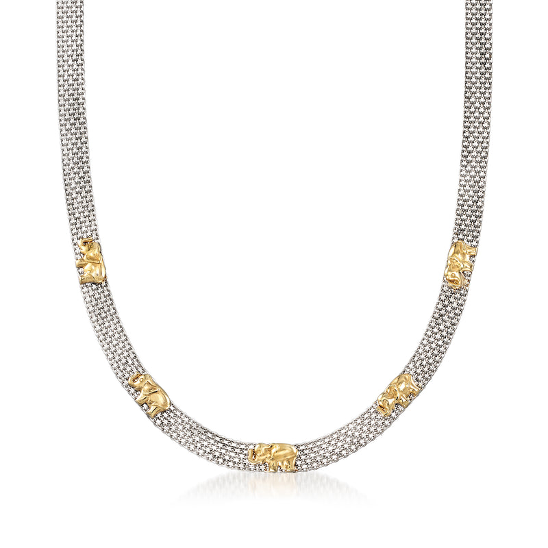 Silver bismark-link necklace with 18kt gold over sterling elephant accents