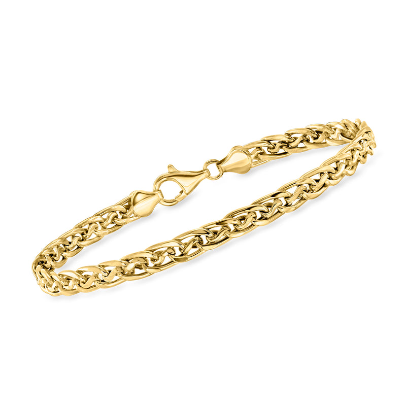 14kt yellow gold link bracelet with alternating curb and smooth chain links