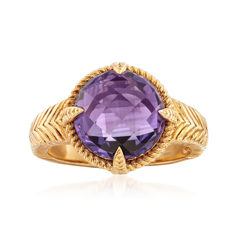 18kt gold over sterling amethyst ring with purple cushion-cut gemstone