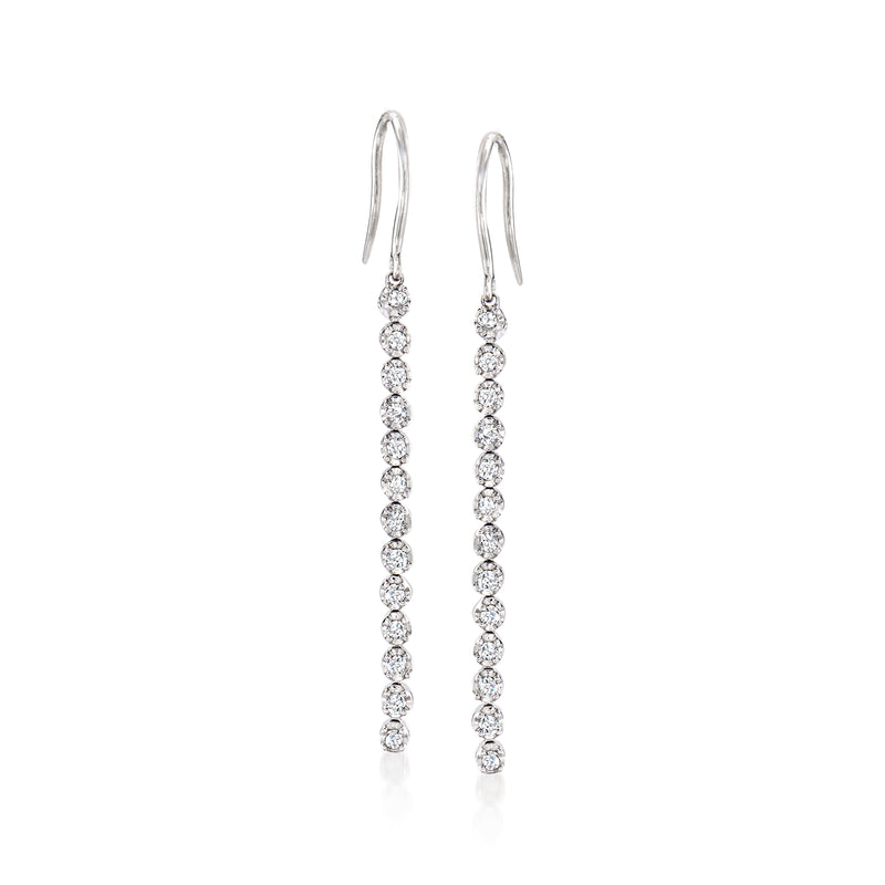 Diamond linear drop earrings in sterling silver with earwire hooks