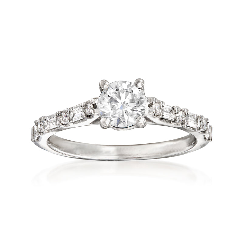 1.09 ct diamond engagement ring in 14kt white gold with round center stone and side stones