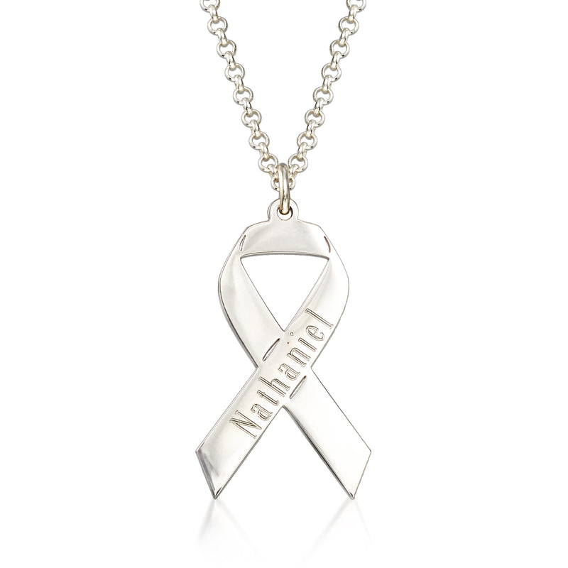 Sterling silver ribbon pendant necklace with “Natalie” engraved on ribbon