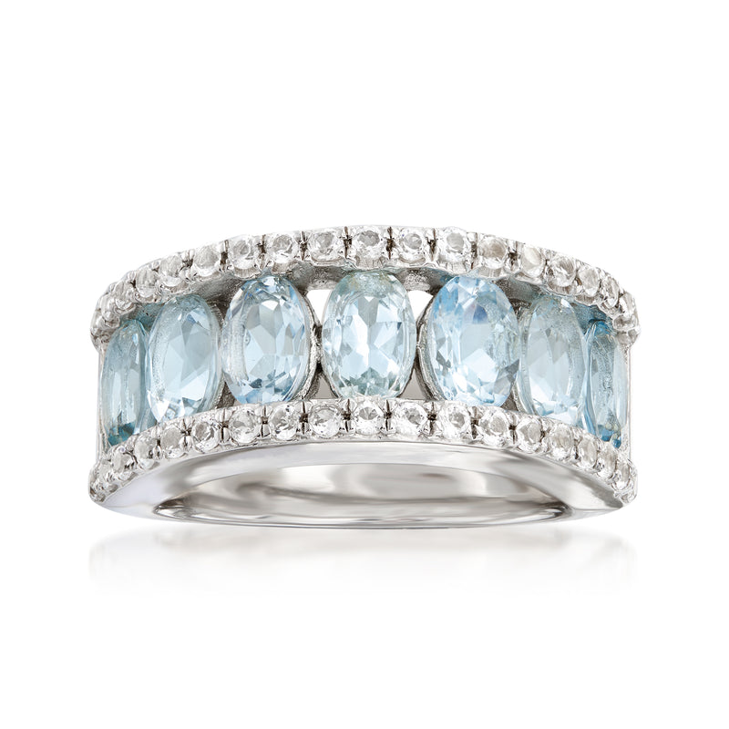 Aquamarine and white topaz ring in sterling silver