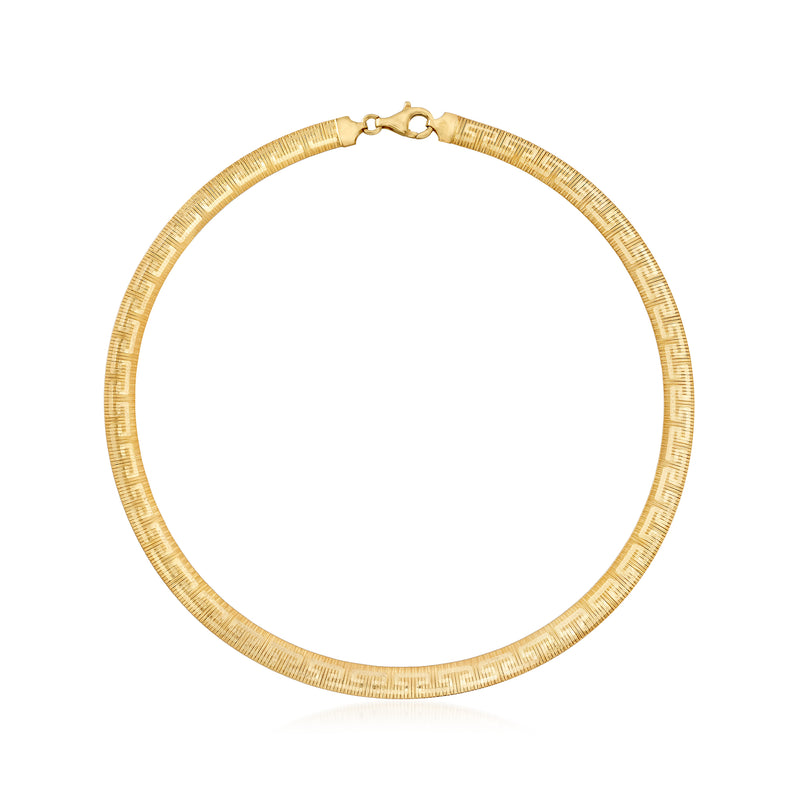Gold-tone Greek key omega necklace with round curb chain and clasp