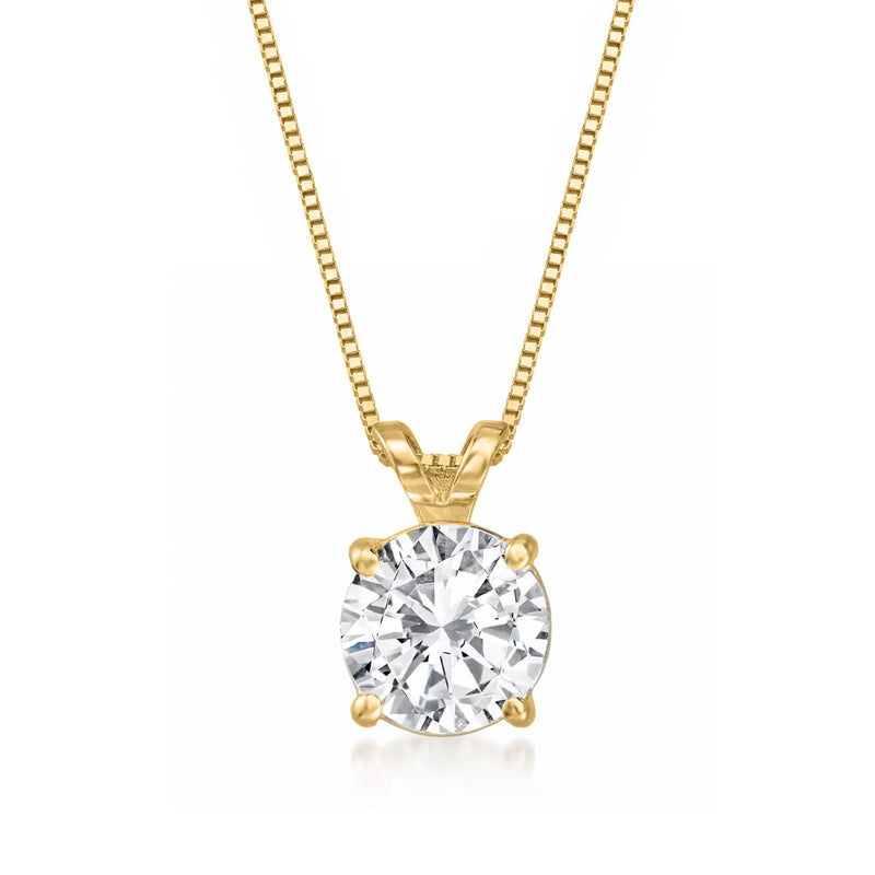 14kt yellow gold diamond solitaire necklace with round brilliant center stone
