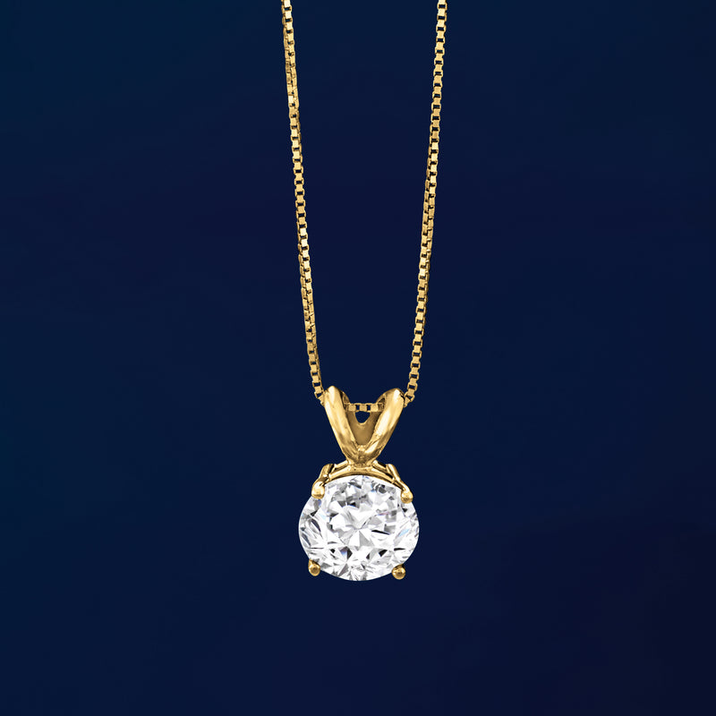 14kt yellow gold diamond solitaire pendant necklace with round center diamond