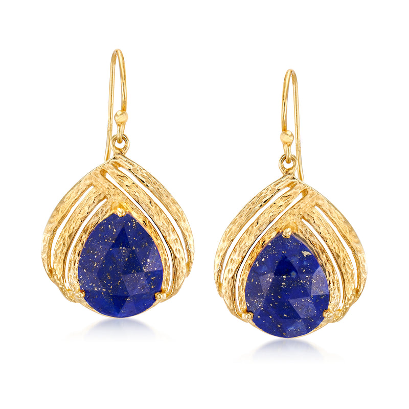 18kt gold over sterling drop earrings with blue lapis teardrop stones