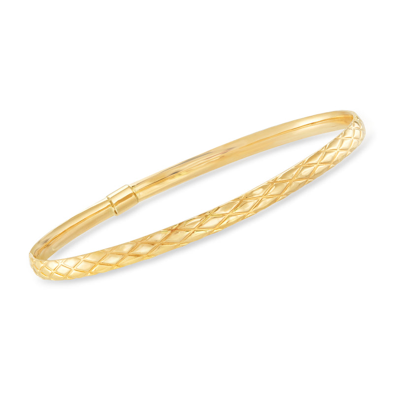 14kt yellow gold quilted bangle bracelet with lattice texture