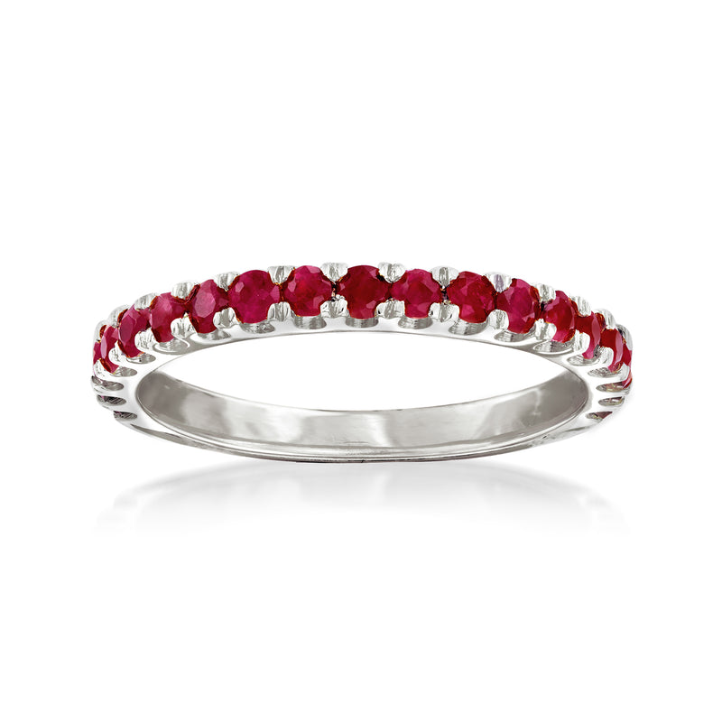 Sterling silver ruby ring with red gemstone accents along the top