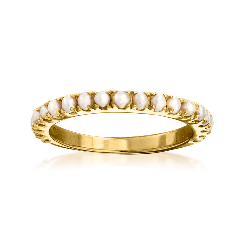 Gold over sterling ring with small white cultured pearls along the top edge