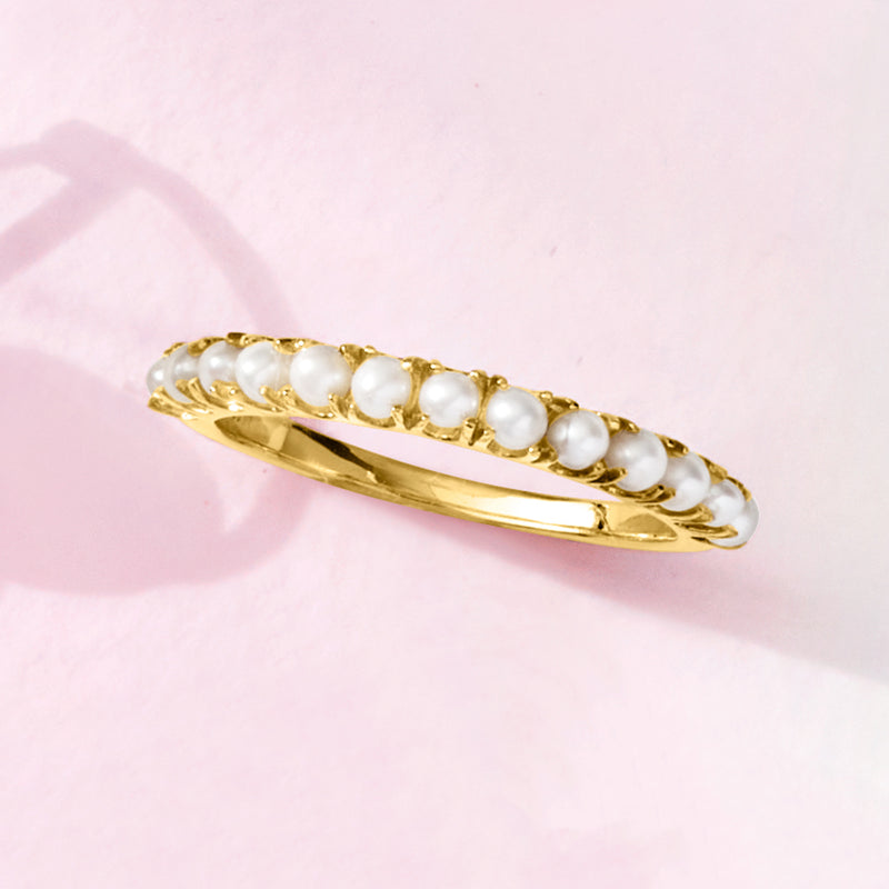 White cultured pearl and gold over sterling ring with scalloped bezel setting