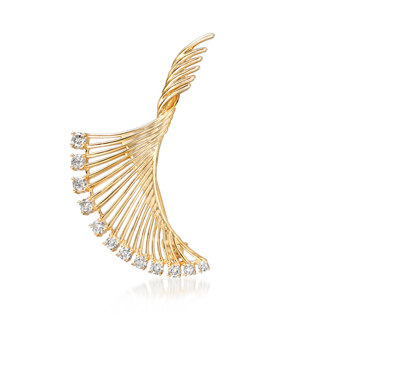 Twisted fan diamond pin, 18kt gold over sterling, round clear stones