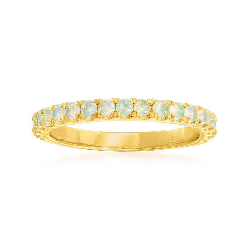 Opal band ring in 18kt gold over sterling with light blue stone row