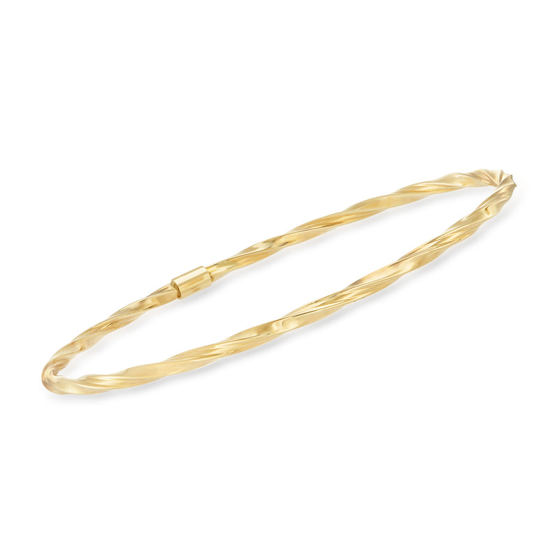 Italian 14kt yellow gold twisted bangle bracelet with slim spiral rope texture