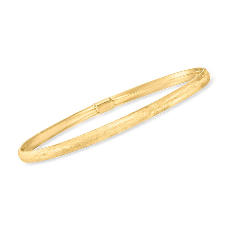 14kt yellow gold textured bangle bracelet, slim hinged style