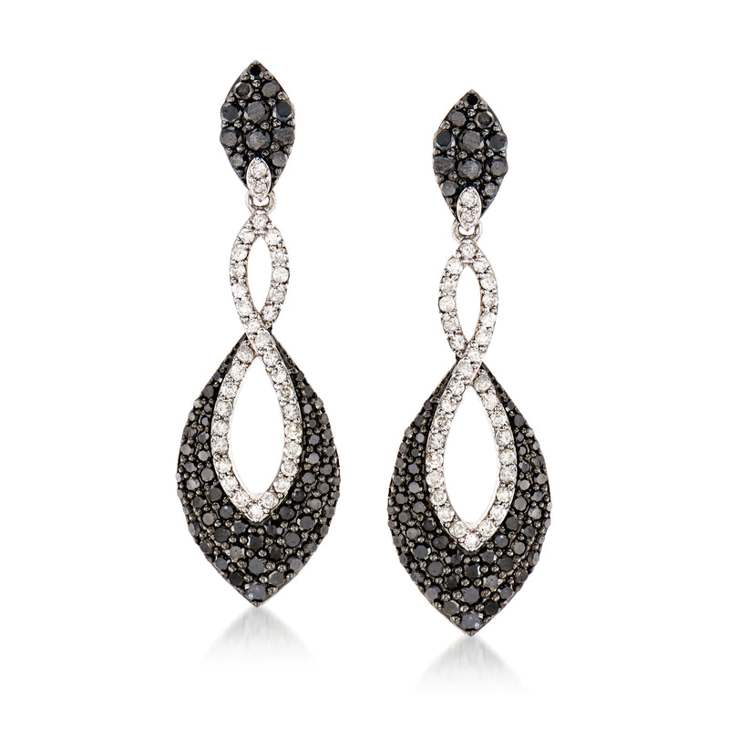 Marquise drop earrings with black and white diamonds in sterling silver